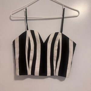 Alice + Olivia Black and White Striped Sweetheart Crop Cami